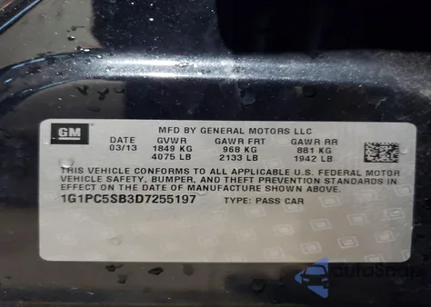 2013 Chevrolet Cruze Lt z USA, uszkodzony, nr VIN 1G1PC5SB3D7255197